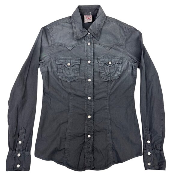True Religion Womens South Western Style Snap Button Denim Shirt S Black - Picture 1 of 10